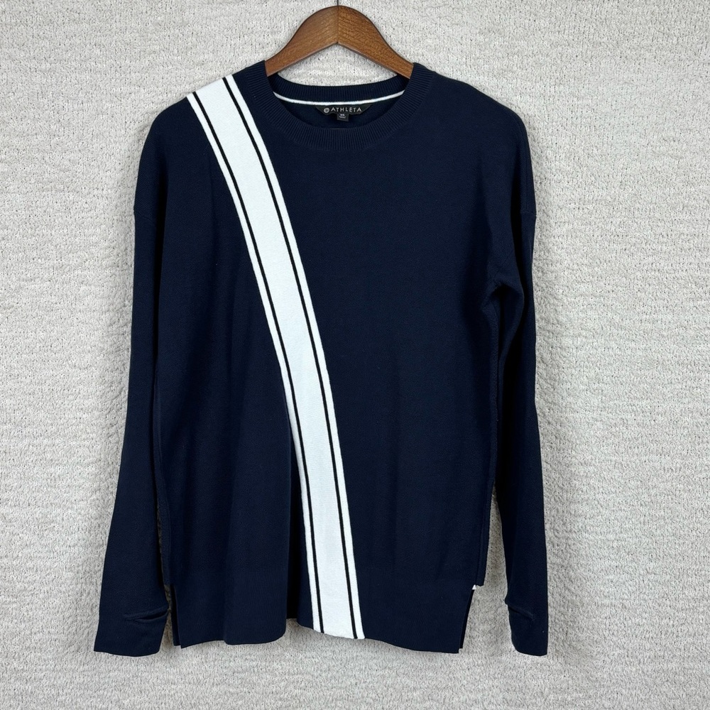 Athleta Sweater Womens‎ XS Navy Blue White Streetwise Thumbhole Oversized